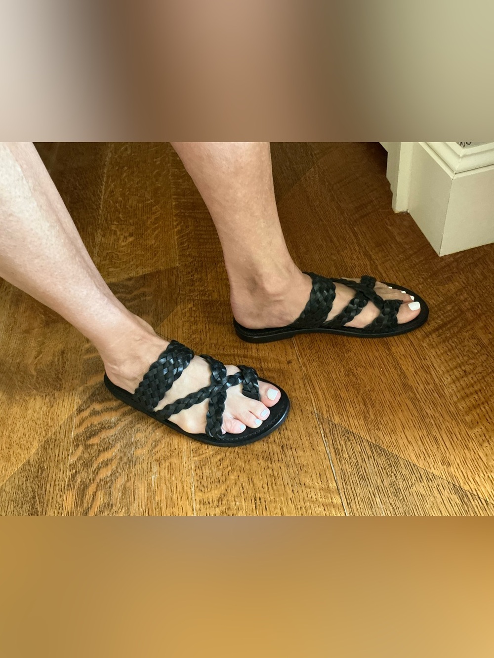 Saint Laurent Women’s Black Braided Slide Sandals Size 38 1/2